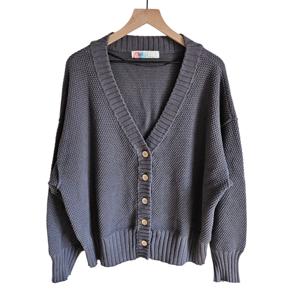 Free People Sweaters - Free People Gray Waffle Knit Oversized Hailee Cardigan Sweater